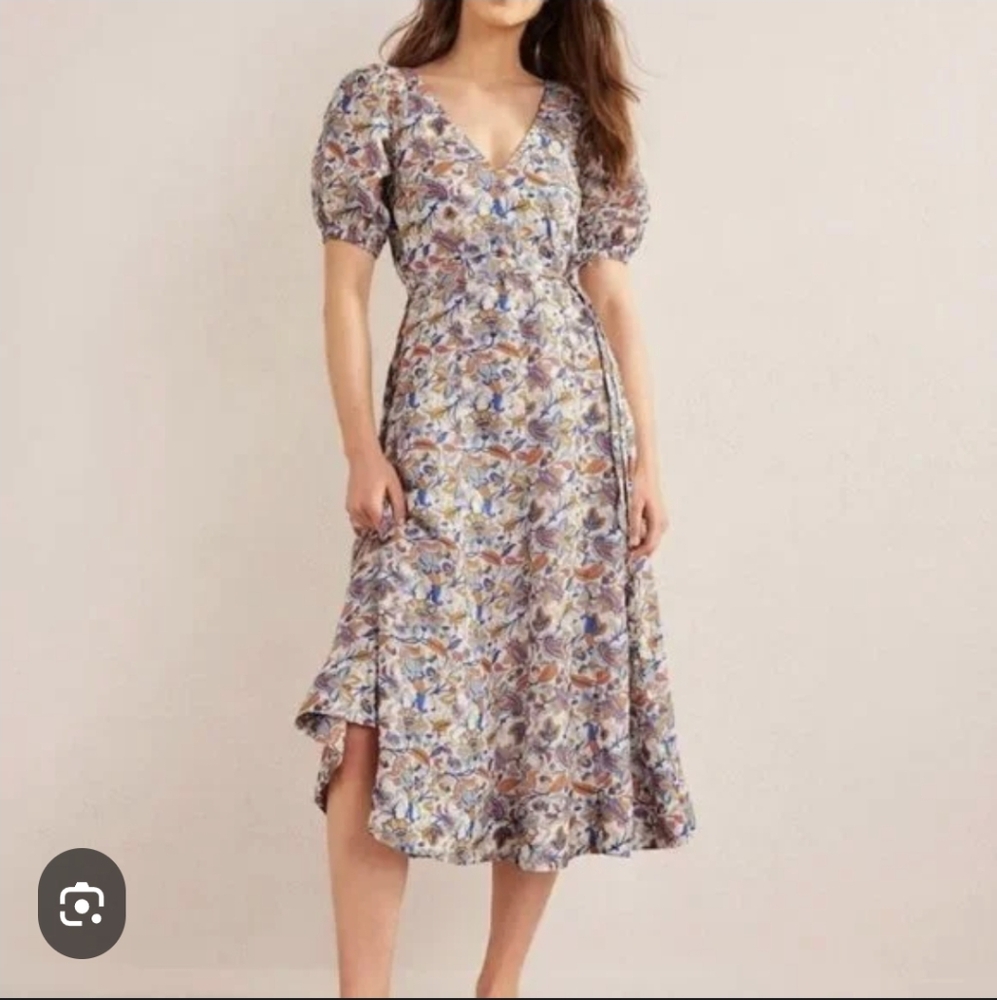 Boden Floral Dress linen cotton a line red blue lined boho